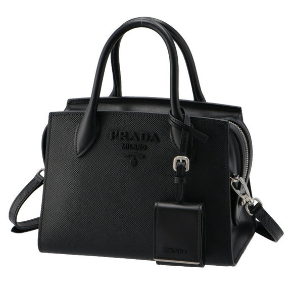 Prada Saffiano Monochrome Shoulder Leather Bag Black - Picture 1 of 14